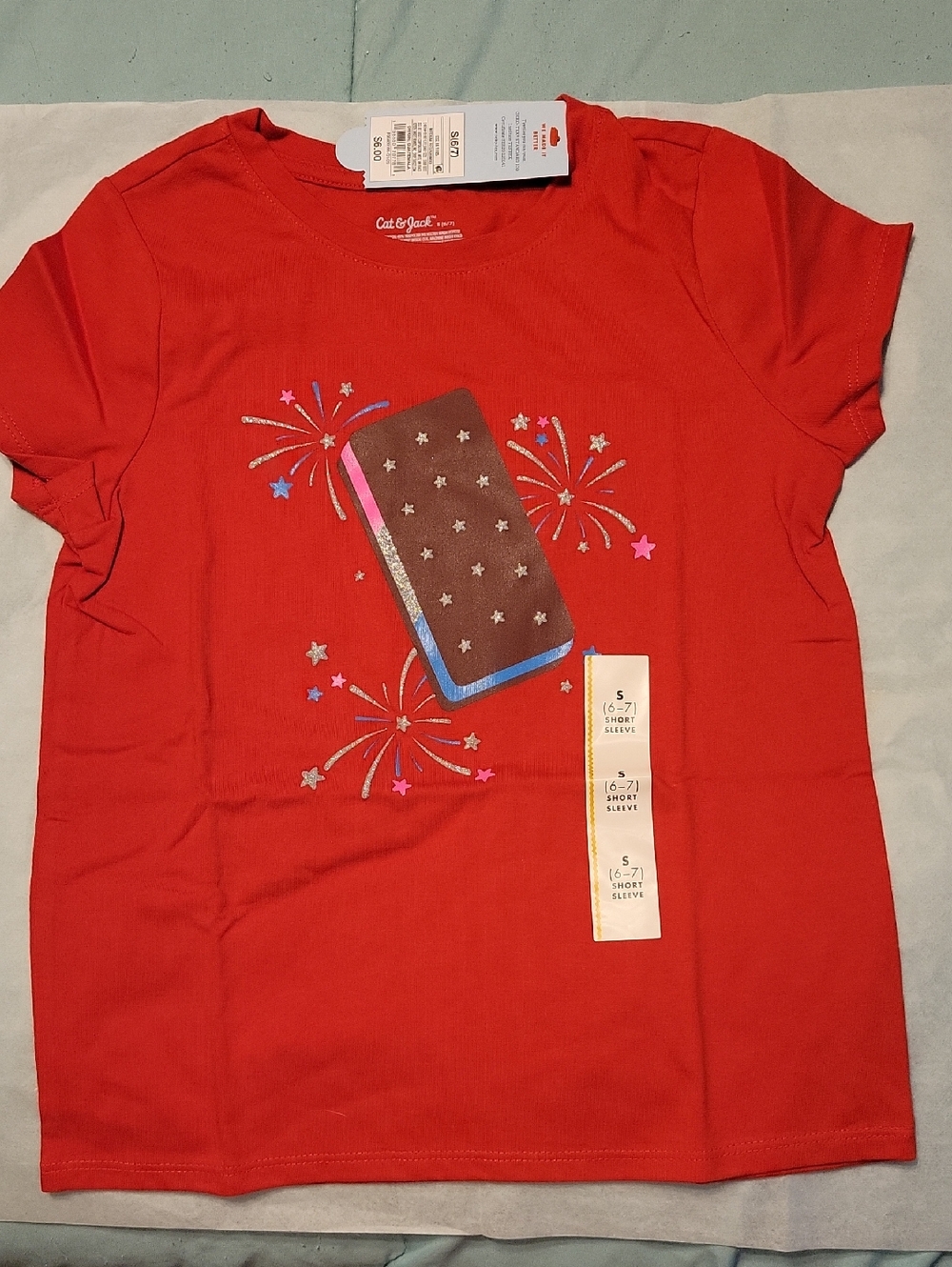 Cat & Jack Red Short Sleeve Girls' Ice Pop Firework Tee